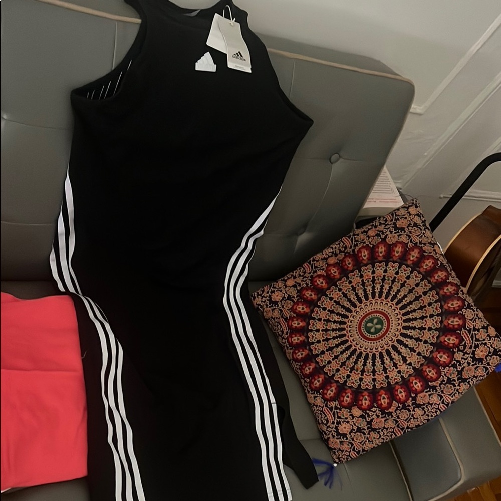 Adidas Black Midi Dress with White Stripes